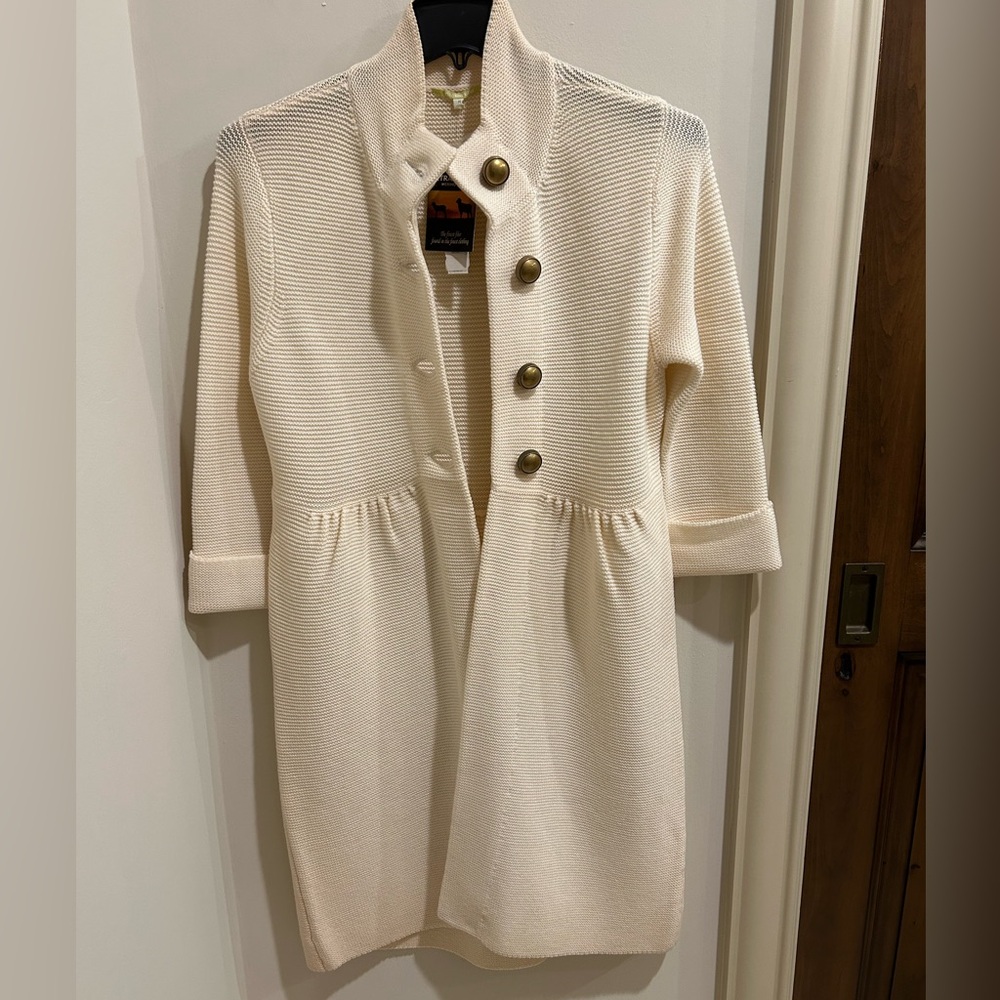 Gianni Bini Cream Knit Coat with Gold Buttons - Extra Fine Merino Wool